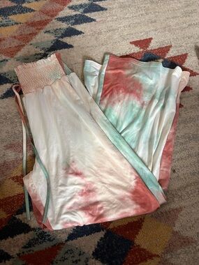 Tie-Dye Wide Leg Track Pants - Pink & Mint